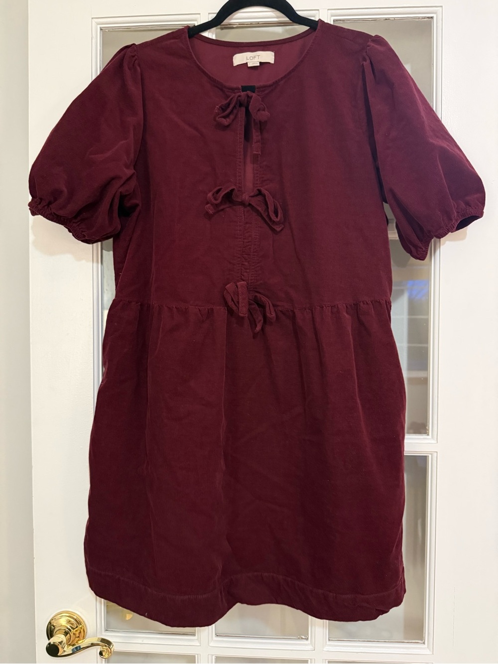 LOFT Burgundy Corduroy Tie-Front Top